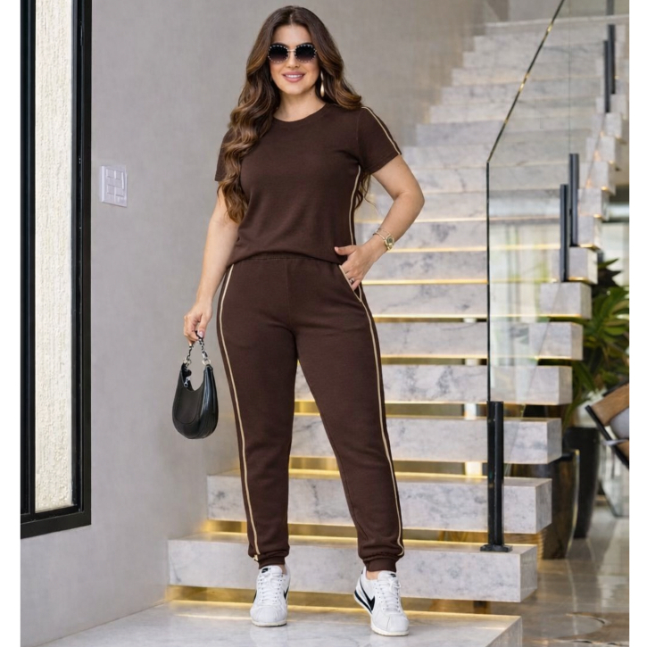Conjunto Feminino Casual em Moletinho Algodão Premium Blusa e Calça Academia Cores Primavera Verão 2026 Oferta Exclusiva