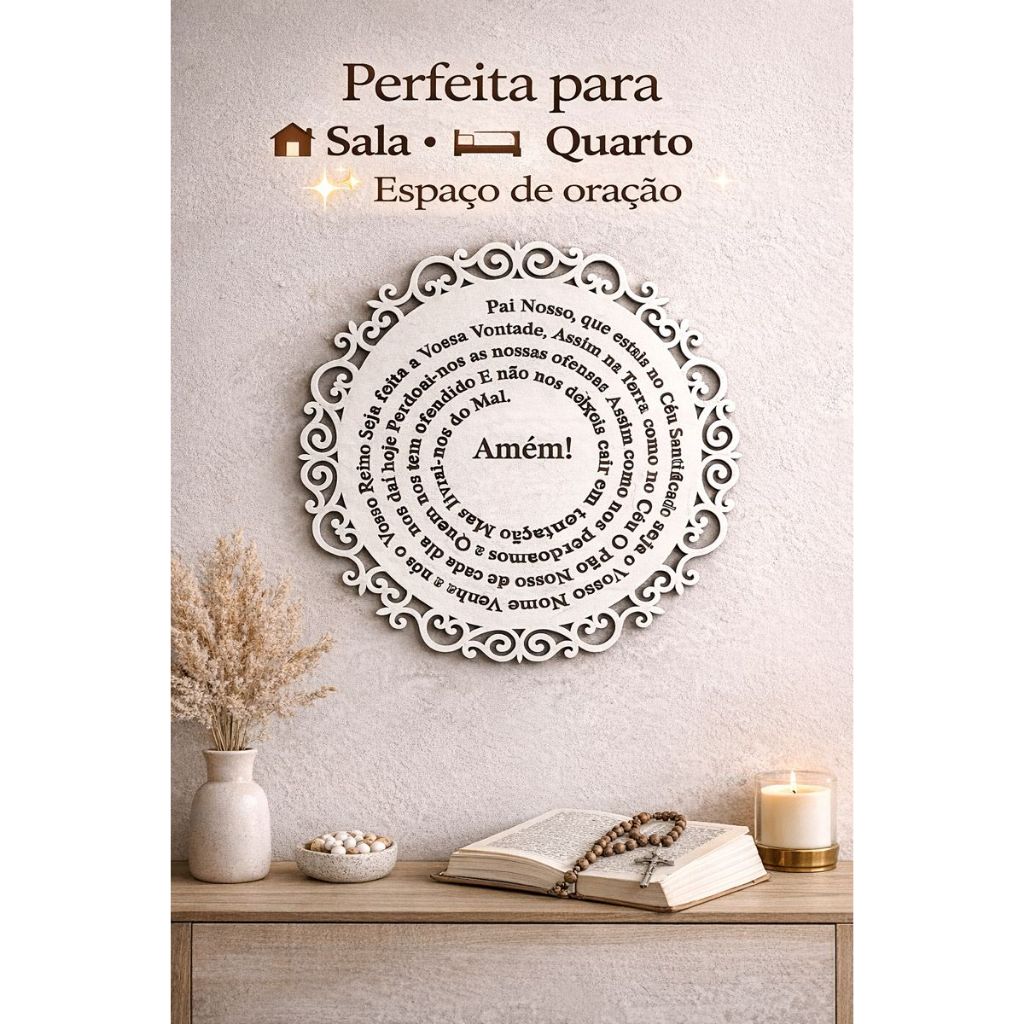 Imagem Mandala Pai Nosso Decorativa MDF Branco.