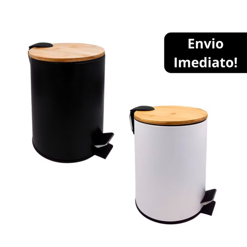 Lixeira de Pedal Inox Banheiro com Tampa Redonda em Bambu 3L Linha Istambul