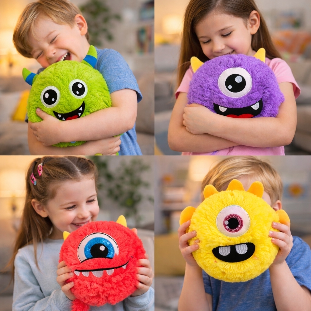 kit com 04 Bolas de Pelúcia Inflável Monstros Infantil Sortido, bola monstros. Brinquedo macio e inflável para brincar