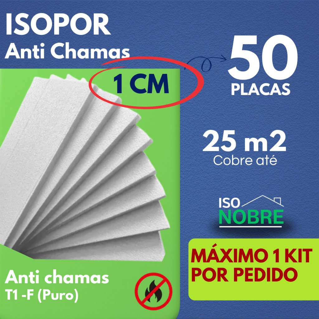 Kit 50 Placas 1 cm de Isopor 10x500x1000  T1 Térmico Antichamas EPS para Obras e Reformas e Forro