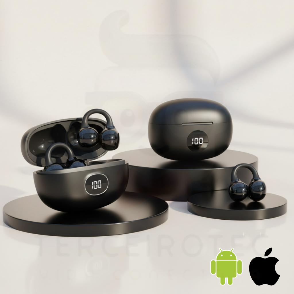 Fone De Ouvido Bluetooth Sem Fio com Display Clip de Orelha Microfone Controle remoto TWS F928 5.4