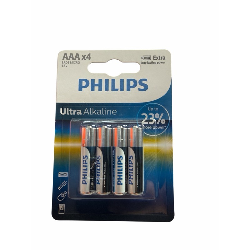 Pilha Alcalina AAA Philips Ultra Alkaline LR03E4B / 97 1.5V - 4 Unidades de Pilhas na Cartela