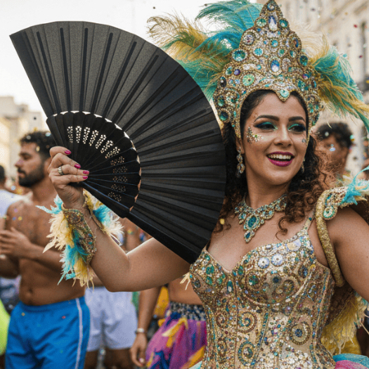 Leque Grande Carnaval Folia Liso festival 2026 Bloco de Rua Praia leque colorido verão 2026