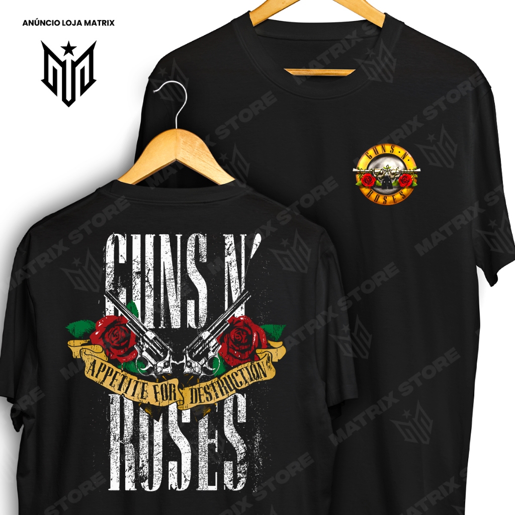 Camiseta Frente e Verso Guns N Roses Appetite For Destruction Rock & Roll Camisa de Banda de Rock 100% Algodão em Oferta na Shopee