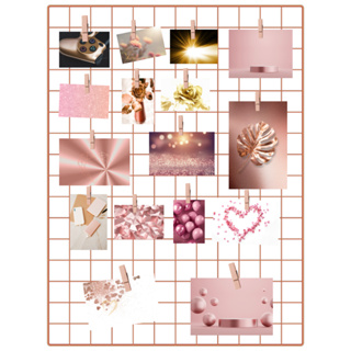 Memory Board Rose Gold Decoração Grade Metálica Mural de Fotos e Recados com 10 Prendedores 2 Clips Adesivos em Oferta na Shopee