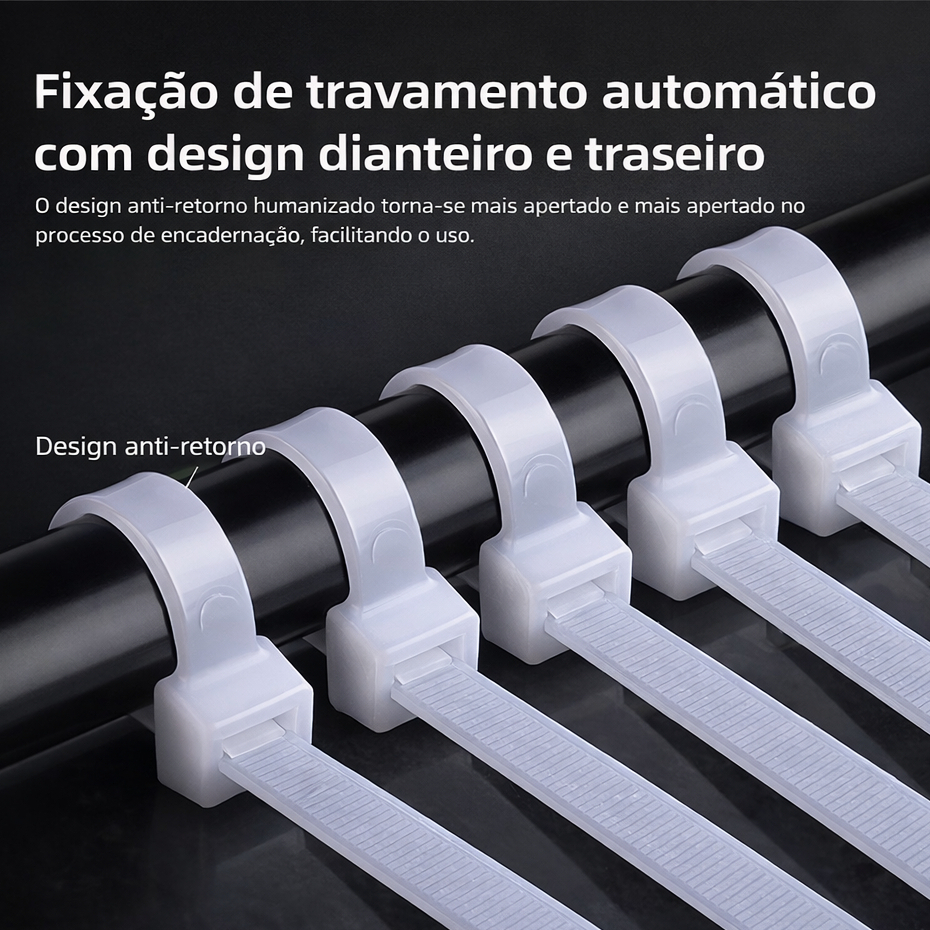Kit 100 Abraçadeira Nylon Cintas Plasticas Enforca Gato Branco ou Preto - 4,8 x 300mm e 3,6 x 200mm