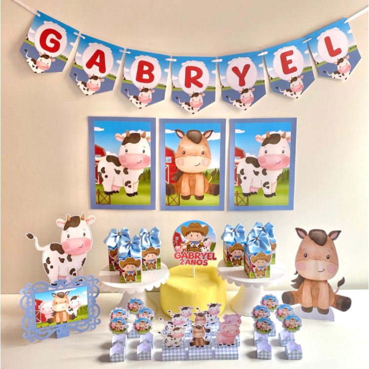 Kit Festa Fazendinha Azul Personalizado / Festa Infantil/ Aniversário / Lembrancinha / Decoração/ Só um bolinho