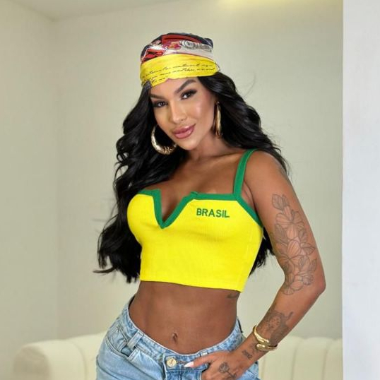 Cropped Ribana Canelada Feminino Top Seleção Brasileira Detalhe Bordado Copa do Mundo 2026 Brasil Primavera e Verão