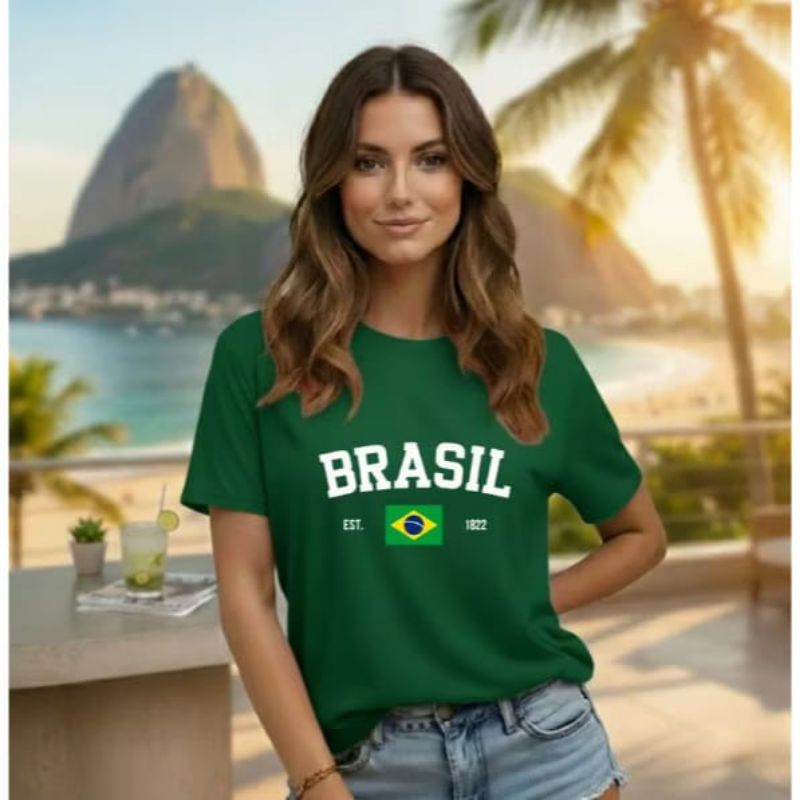 Camiseta Feminina Brasil Gola Redonda 100%Algodão Malha Premium - Envio Imediato 🇧🇷