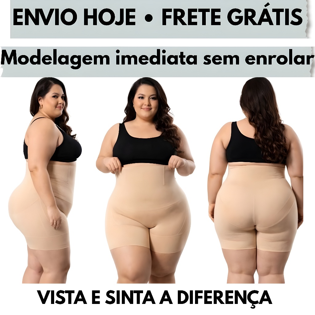 Short Cinta Modeladora ORIGINAL 38/54 Empina Bumbum com 4 Barbatanas de Compressão Afina Cintura