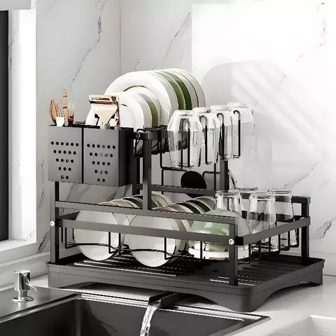 Escorredor de Louças Rack Aço Carbono Organizador Preto