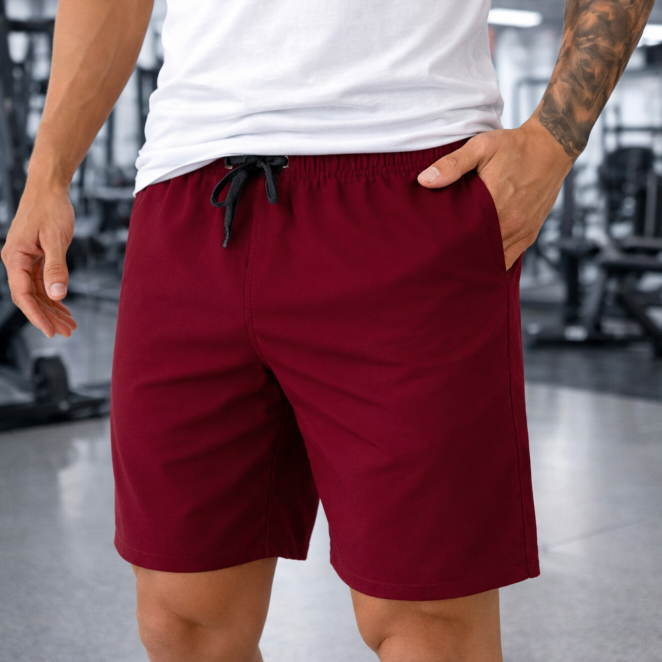 Short tactel vermelho elastano bolso elastico na cintura praia verão academia treino