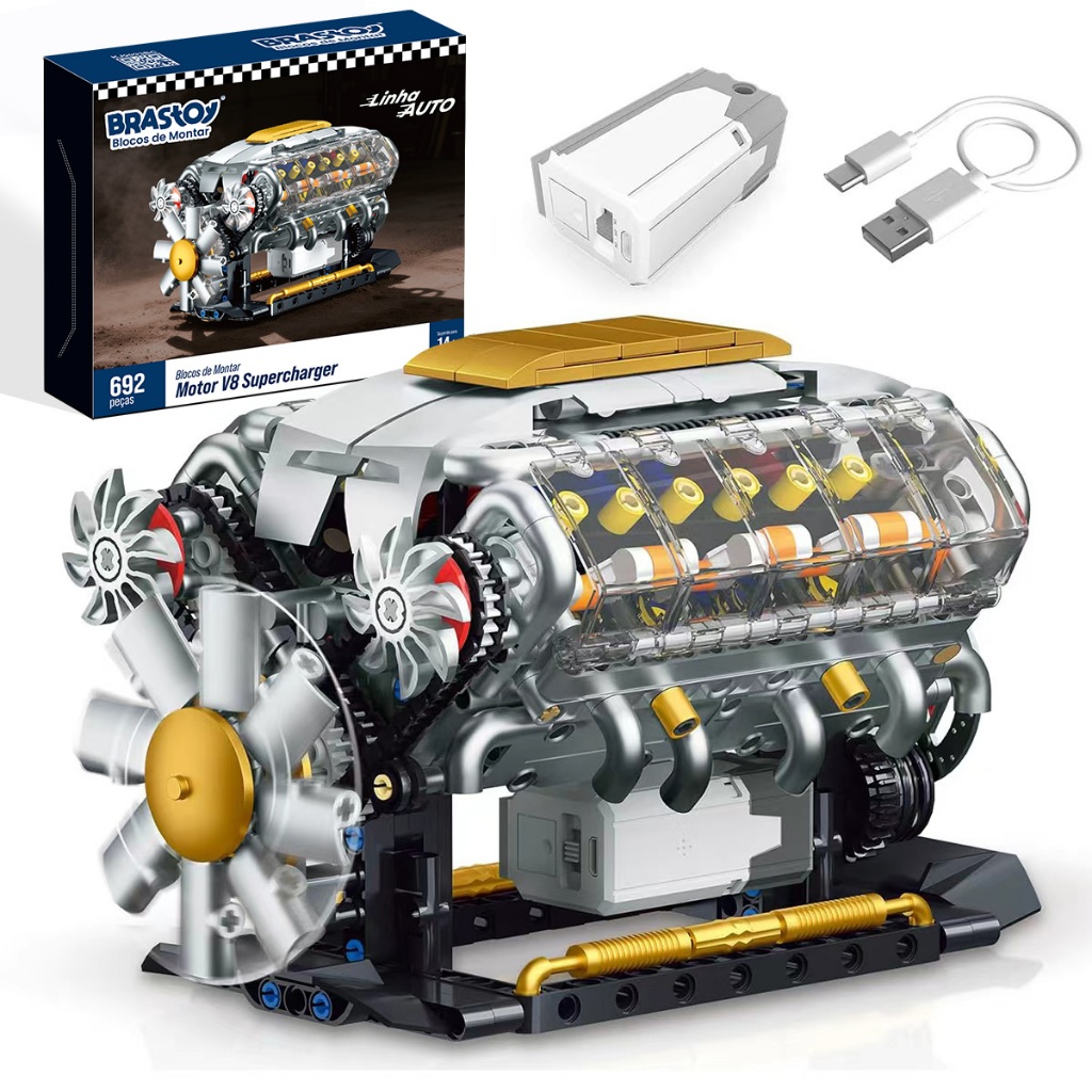 BRASTOY Novo brinquedo de construção com motor V8 692 peças