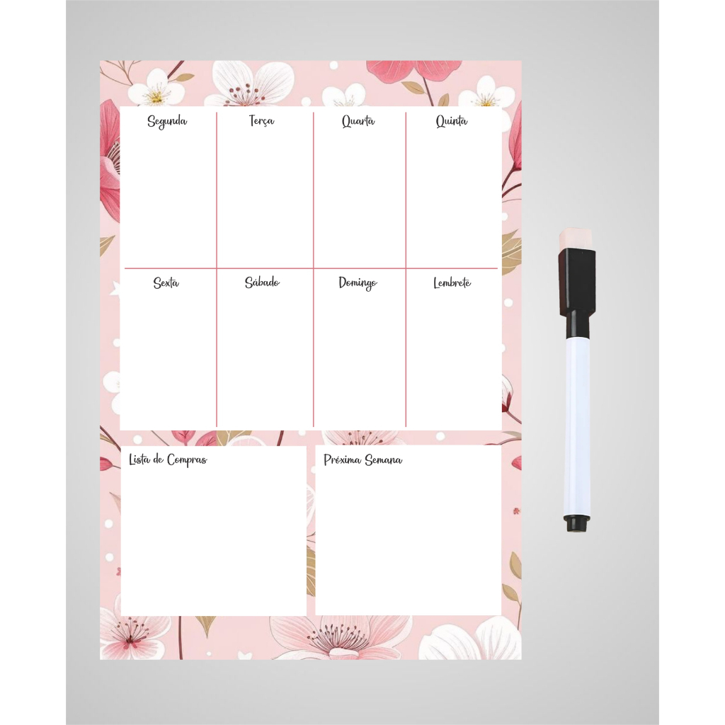 Planner Magnético Semanal para geladeira com caneta