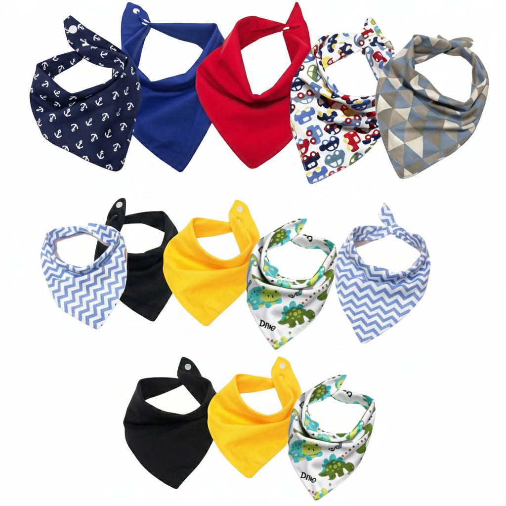 Kit C/10 Babadores Bandana Infantil Dupla Face