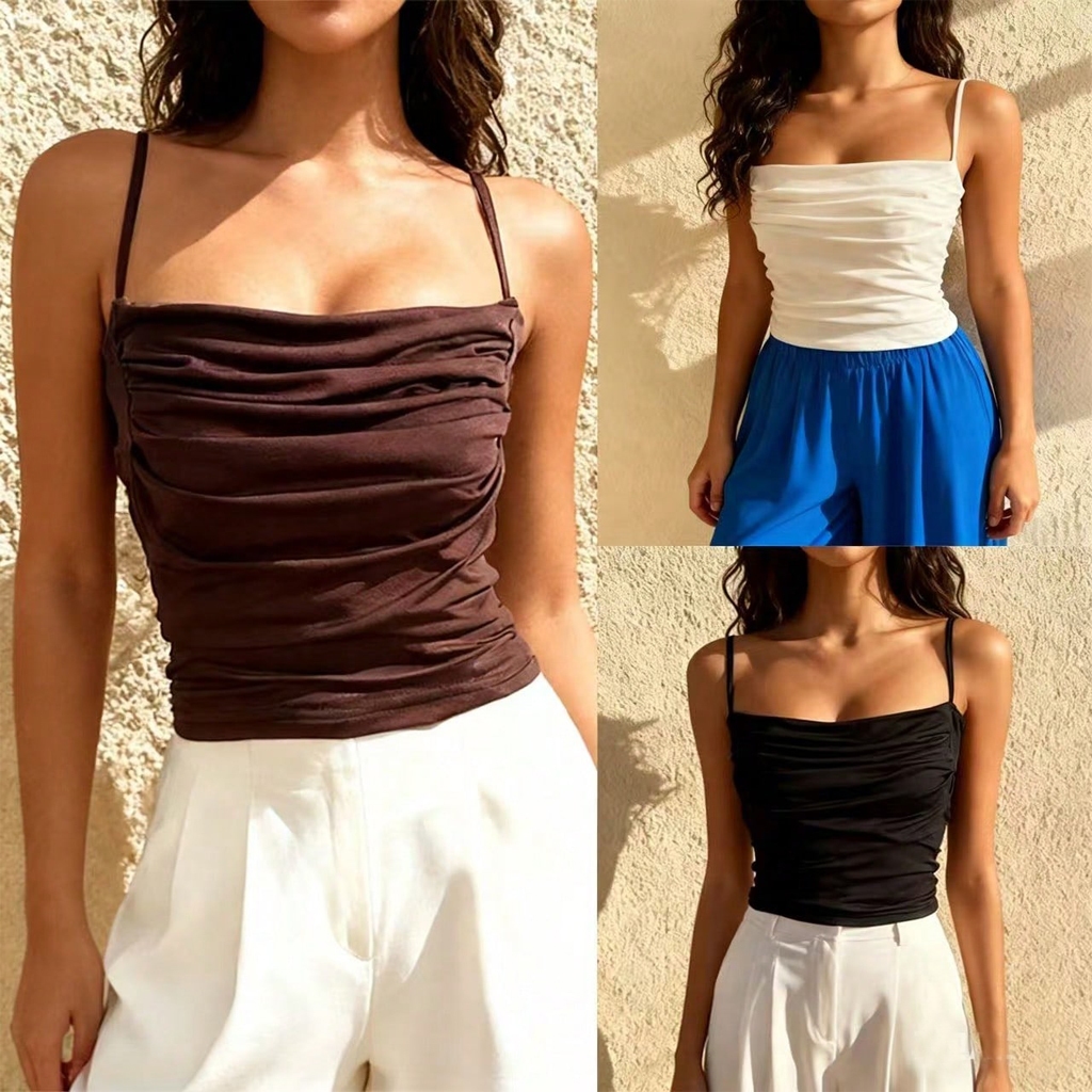 Regata Plissado De alcinha Suplex Feminina Com Forro Tecido Grosso Tendencia Novidade Verao em Oferta na Shopee