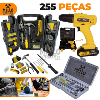Jogo de Ferramentas 255 Peças com Maleta Completa + Parafusadeira 12V e Jogo De Soquetes em Oferta na Shopee