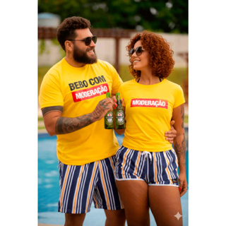Kit 2 Camiseta Invicto Casal Carnaval Frase Criativa "Bebo com Moderação" | Unissex 100% Algodão em Oferta na Shopee