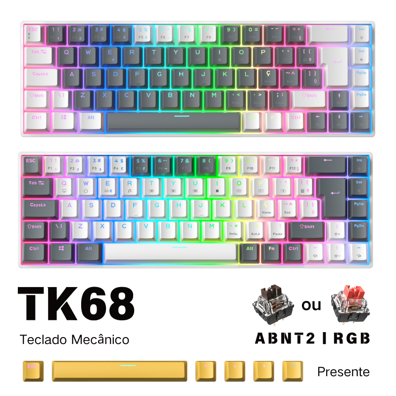 ZIFRIEND TK68 Teclado Mecânico 60% ABNT2 Com Fio Gamer Escritório RGB Switch Red Brown pc gamer