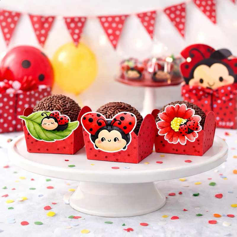 Forminha para Docinho Joaninha 4 Pétalas | Festa Infantil, Mesversário, Decoração de Mesa Doce