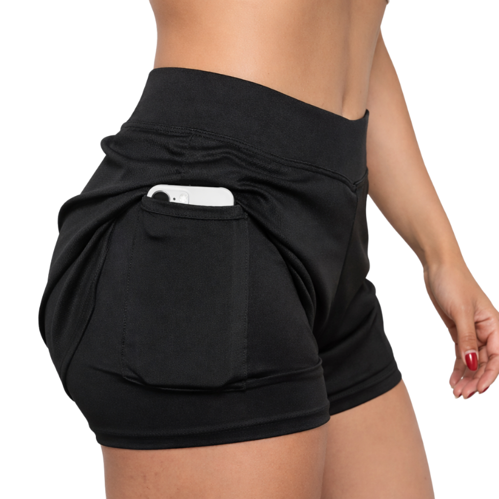 Shorts compressão 2 em 1 feminino para academia caminhadas e corrida