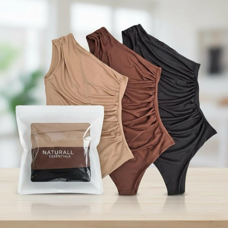 Kit 3 Body Feminino um Ombro Só com Drapeado Lateral em Oferta na Shopee