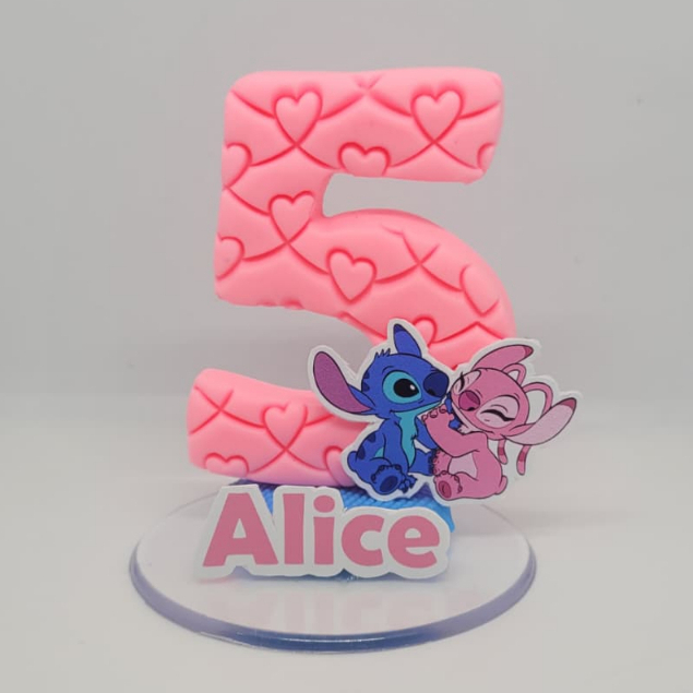 VELA PERSONALIZADA - STITCH E ANGEL ROSA VELA DE BISCUIT PARA FESTA DE ANIVERSARIO
