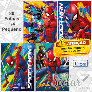 Caderno Brochura 1/4 PEQUENO Homem Aranha Marvel Spider Man Capa Dura 80 Folhas Com Adesivos Tilibra em Oferta na Shopee