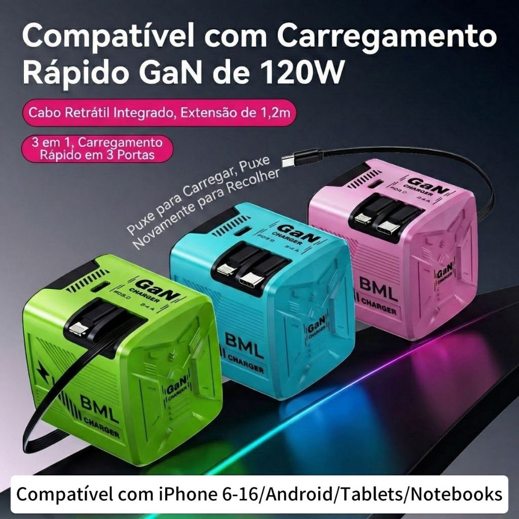 Cabo De Dados Retrátil De Alta Velocidade 120W GaN USB Tipo C Carregamento Rápido  PLUG em Oferta na Shopee