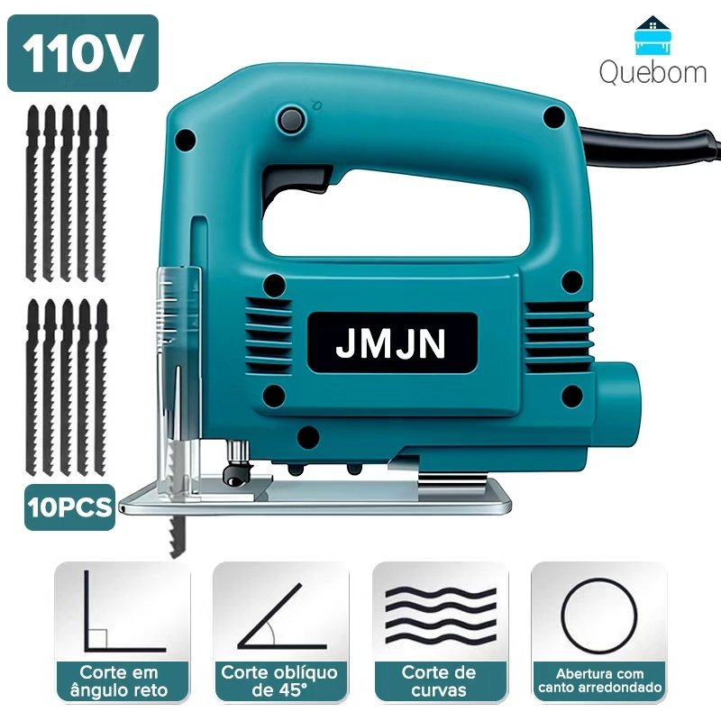 Serra Tico-Tico Elétrica 650W 110V com Velocidade Variável 0–3800RPM Laser de Corte e 10 Lâminas em Oferta na Shopee