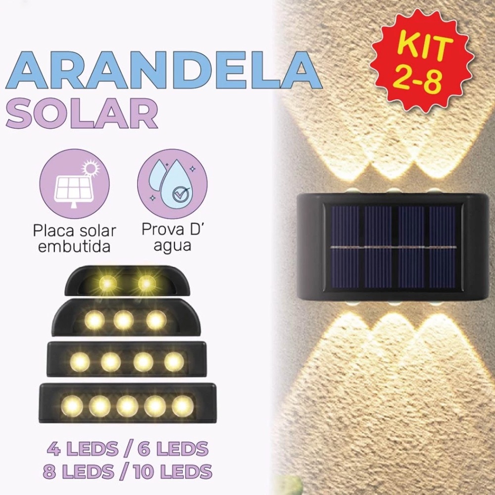 Kit 8 Luminária Arandela Solar 6 8 e 10 LED Luz Branco Quente para Parede a Prova dágua Spot parede em Oferta na Shopee