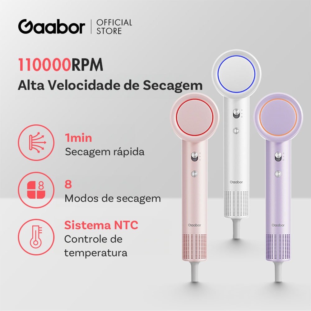 Gaabor Secador de Cabelo Íon Negativo Cuidado com o Cabelo Vento Forte 110000 RPM HD-M02B/HD-M02C em Oferta na Shopee