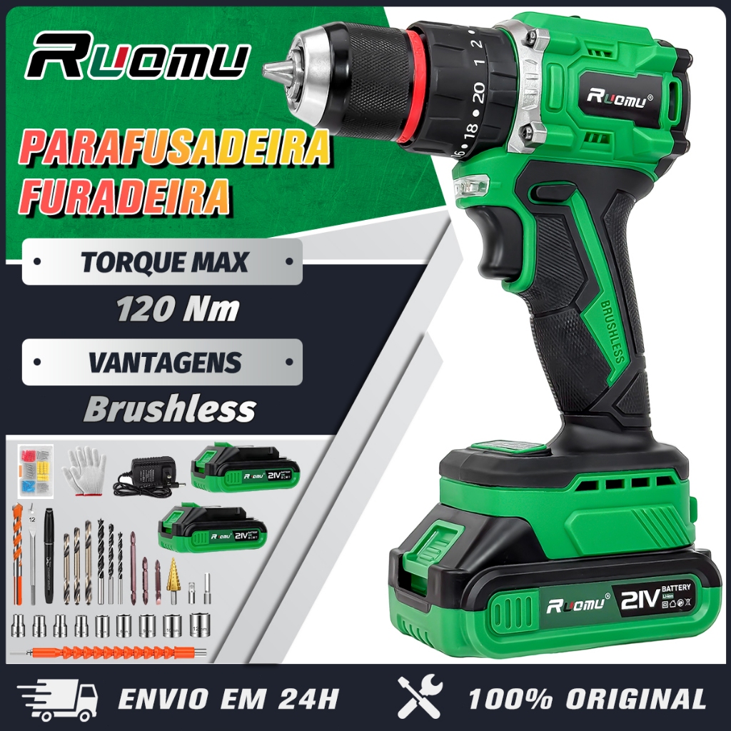 Furadeira Parafusadeira De Impacto A Bateria Sem Fio Profissional 21V Brushless