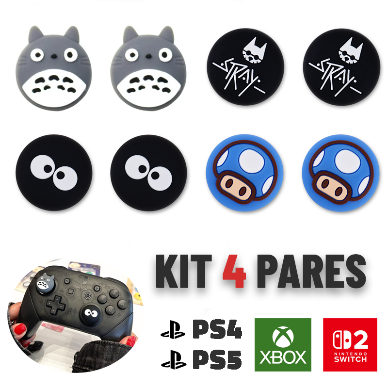 Kit 4 Pares 8 Unidades De Grip Borracha de Silicone Para Analógicos de Controles de PS5, PS4, Xbox Series, One e 360 em Oferta na Shopee
