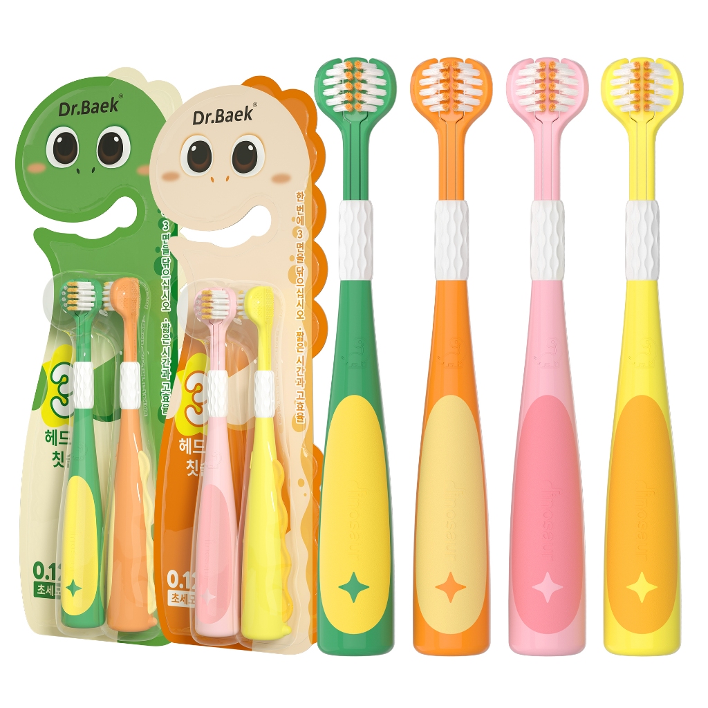 Dr.Baek Kit Escova de Dente Infantil, Cerdas Macias de 0,12 mm, Design Ergonômico, 2un