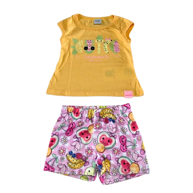 Conjunto Infantil Bebê Blusa Estampa Com Glitter E Shorts Estampado Frutas  Marlan