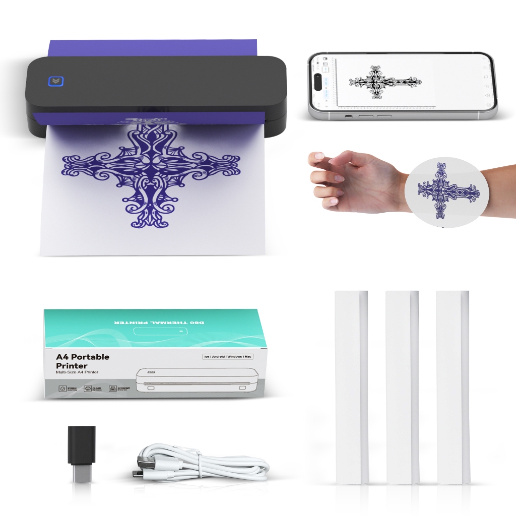 2 Em 1 Mini Impressora Térmica A4 mp8028 Tattoo Bluetooth