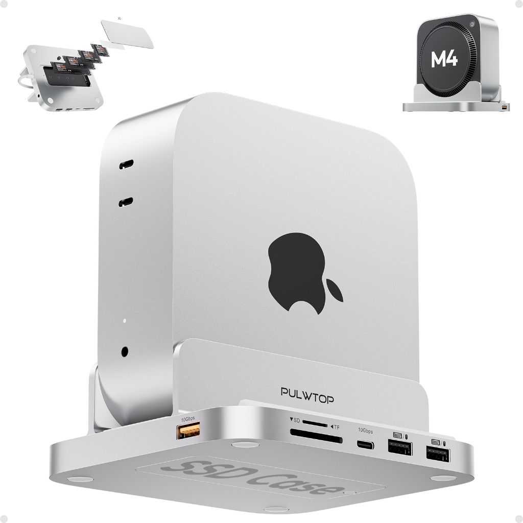 PULWTOP Hub Usb C Dock Station Mac Mini M4 e Mac Mini M4 Pro com Case SSd NVME, USB A/C 3.2 10 Gbps
