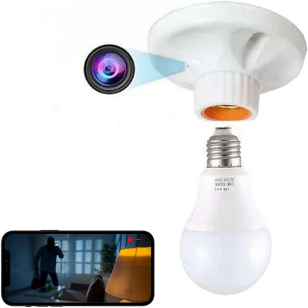 2K Mini Espião Câmera Oculta, Suporte De Lâmpada Real, APPCâmera HD WiFi - Segurança interna e externa