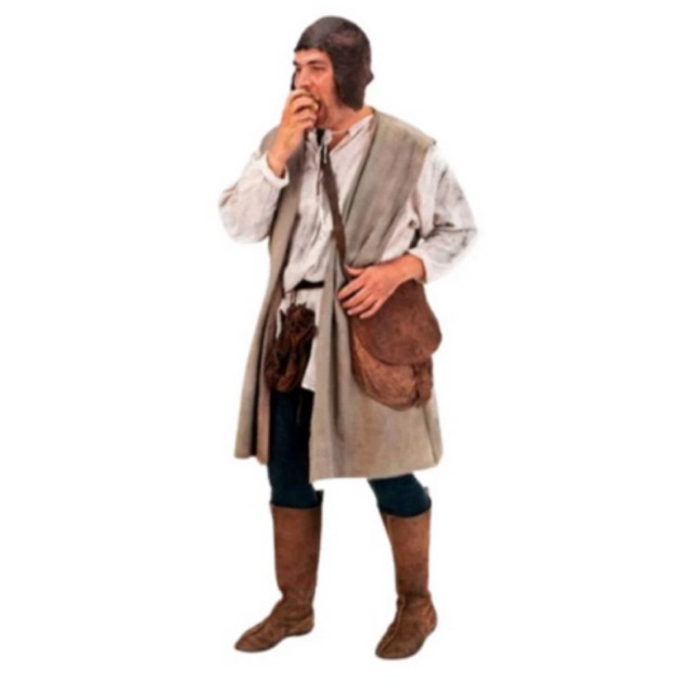 Traje Medieval Campones Acompanha Camisa Capa e Bolsa