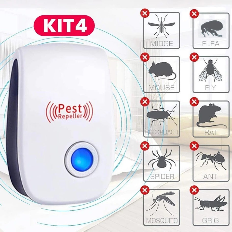 KIT 1/2/3/4 Repelente Eletrônico Ultrassônico Mosca Pernilongos Baratas Morcegos repele e Espanta Ratos bivolt