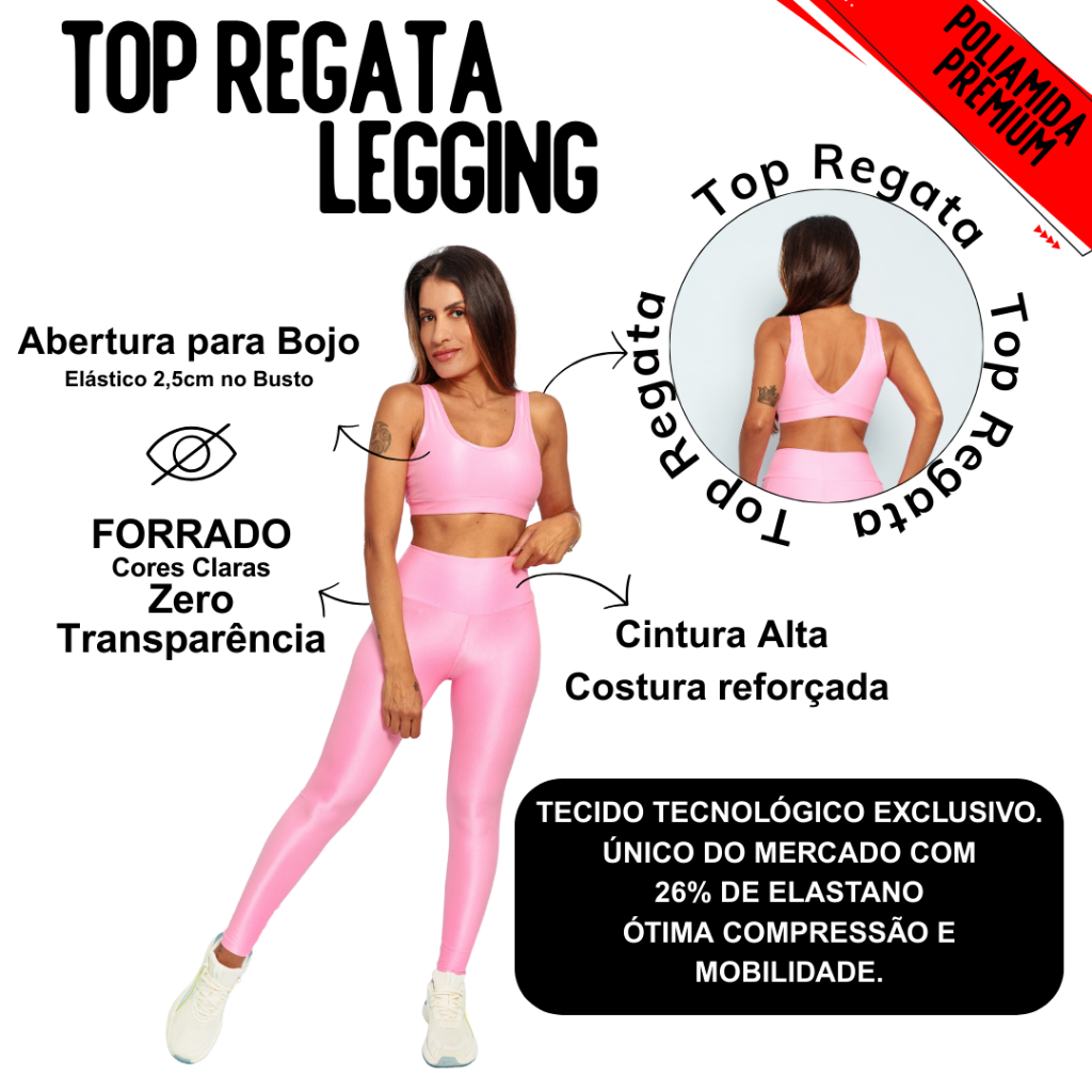Conjunto Top Regata Shine + Legging Cintura Alta Feminino Micro Canelado Abertura Bojo em Oferta na Shopee