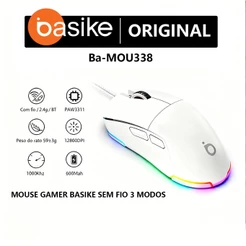 MOUSE GAMER BASIKE SEM FIO 3 MODOS | CONEXÃO BLUETOOTH 5.1, 2.4G e USB | RGB, 12800 DPI, RECARREGÁVEL