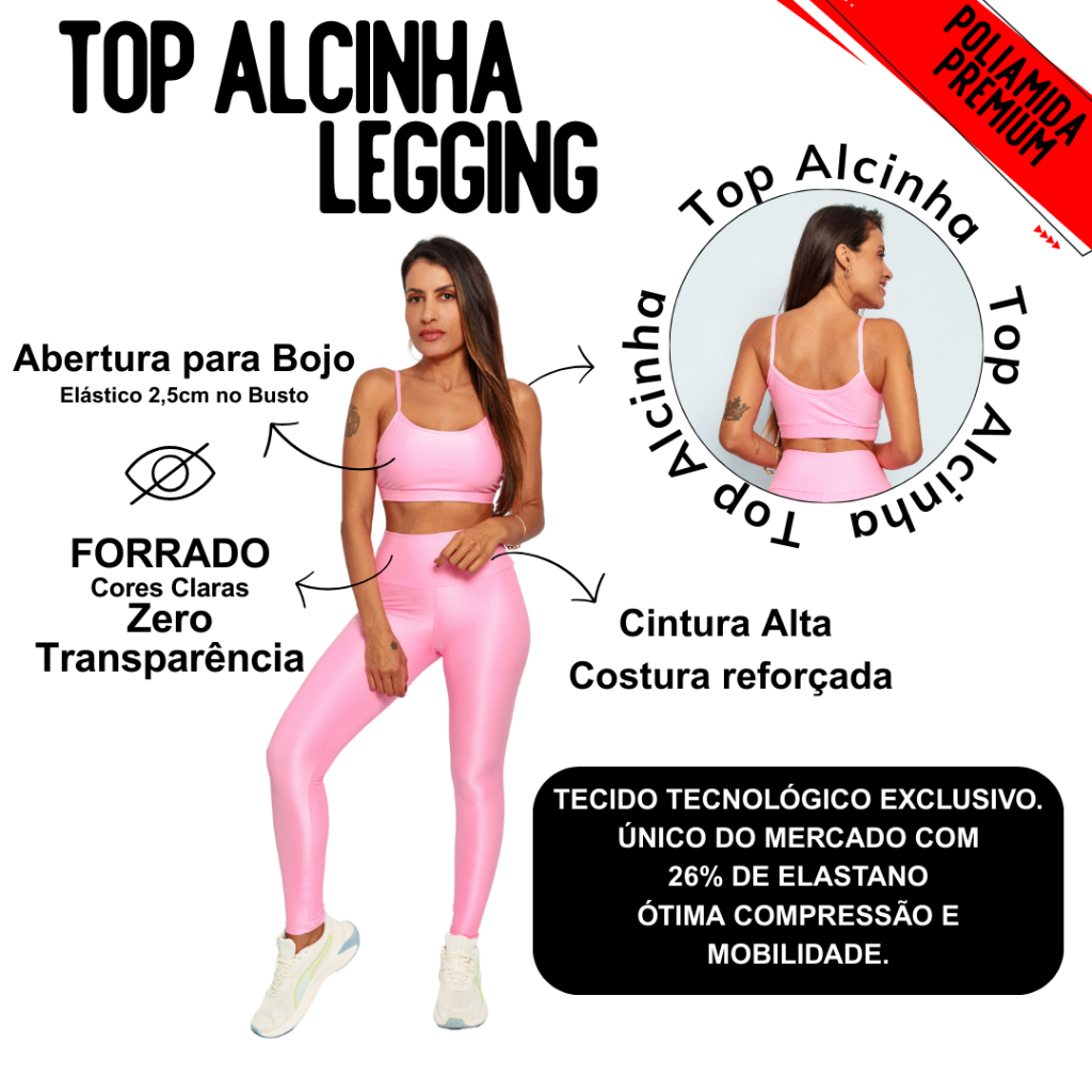 Conjunto Top + Legging Micro Canelado Abertura Bojo Costura Reforçada Academia Poliamida Premium em Oferta na Shopee