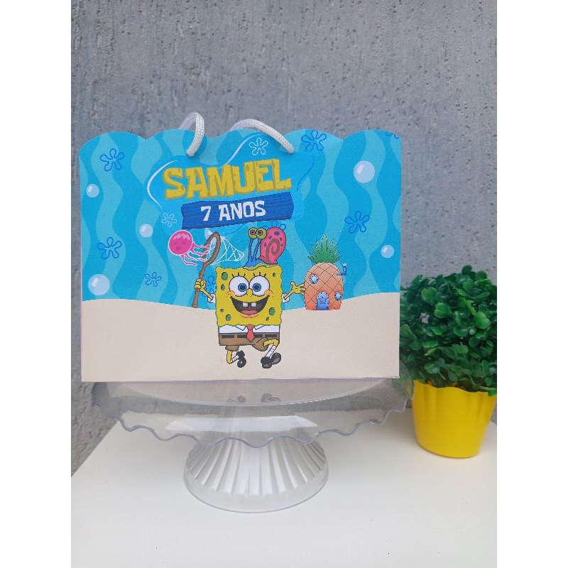 SACOLINHA PERSONALIZADA PARA LEMBRANCINHA DE FESTA TEMA BOB ESPONJA - PEGUE E MONTE