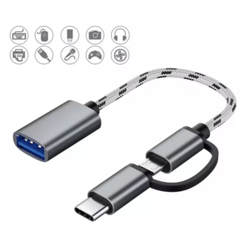 Cabo Adaptador OTG 3 em 1  e 2 em 1 Conecte Pen drive Mouse no seu Celular  Samsung Xiaomi e iPhone
