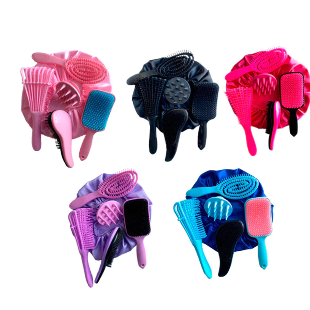 Kit 5 Escovas Cabelo Flex Raquete Fashion Polvo Escova Mágica Massageador Silicone Touca Veludo em Oferta na Shopee