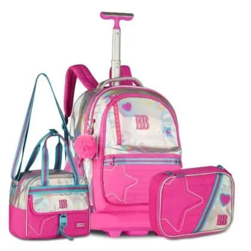 KIT Mochila RB e Luluca carrinho  - Jeans/ Rosa/ Preta/ Verde/ Holográfica 2026 - Clio Style em Oferta na Shopee