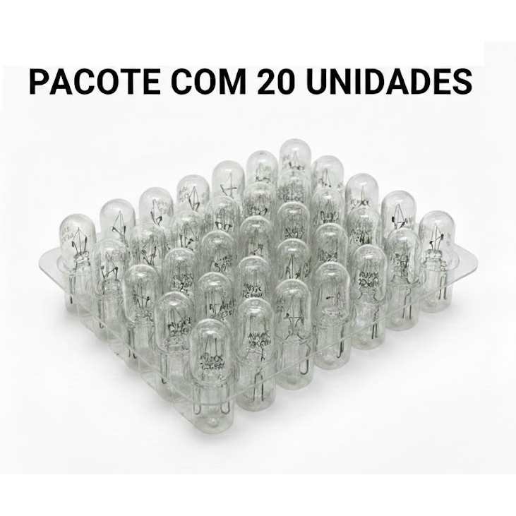 KIT 20 Lâmpadas T10 halogena Pingo Esmagada Camarão Pingão 12v 5W  CX